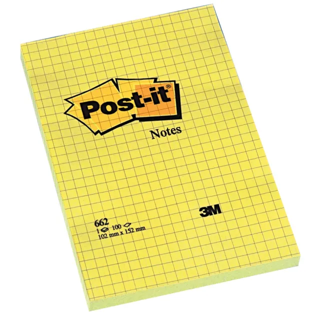 Post-It Notes , ft 102 x 152 mm, geel, geruit, blok van 100 vel