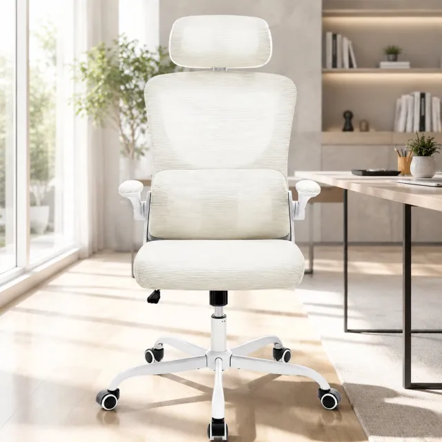 Welltin Bureaustoel - Ergonomische Bureaustoel - Gamingstoel - Draaibare bureaustoel - Computerstoel - Met rugleuning - Met neksteun en lendensteun - Ademend - Beige