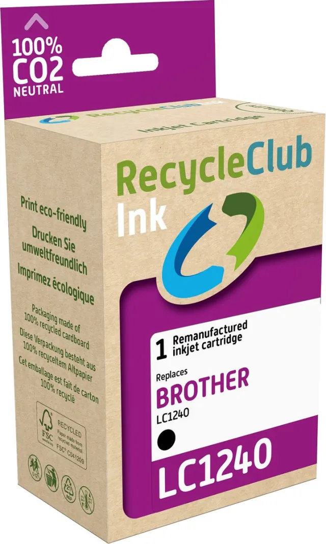 RECYCLECLUB inktcartridge - Inktpatroon - Geschikt voor Brother - Alternatief voor Brother LC-1240 LC-1280 Zwart 16ml - 740 pagina's