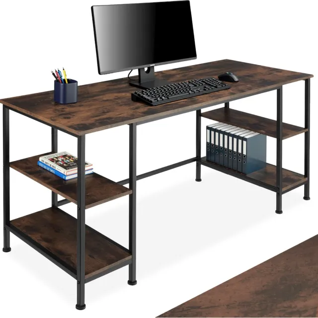 Tectake Bureau - Computerbureau met 4 planken - Bureautafel van hout en metaal - Industrieel design - Zwart metalen frame - Draagkracht bureaublad 150 kg per plank 50 kg - Afmetingen (LxBxH) 137 x 55 x 75 cm - Donkerbruin