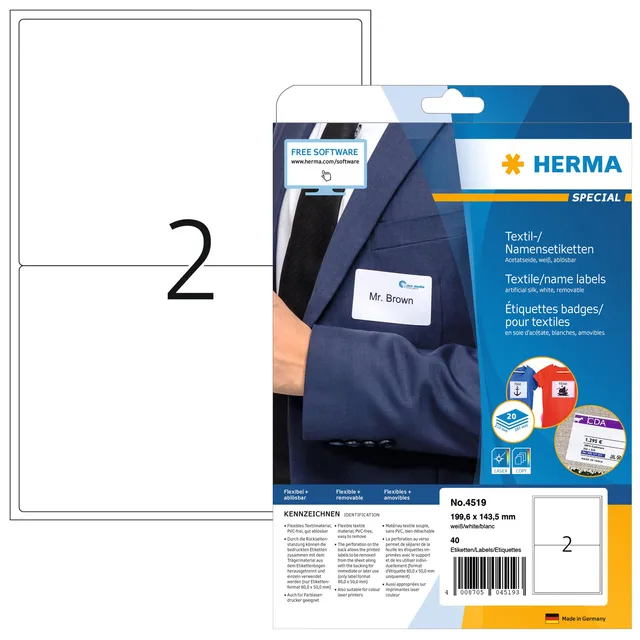 Herma Etiket HERMA 4519 199.6x143.5mm acetaatzijde wit 40 stuks