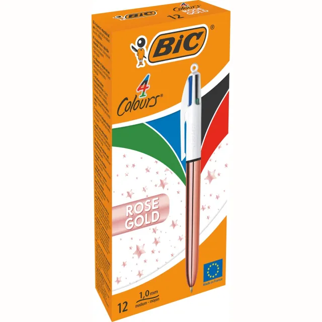 Bic balpen 4 Colour Shine, rosé goud, doos van 12 stuk blauw