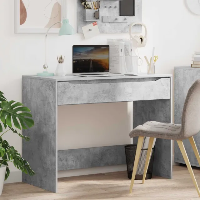 vidaXL Bureau met lade Beton Grijs 100 x 50 x 78 cm Geconstrueerd hout, foto 2