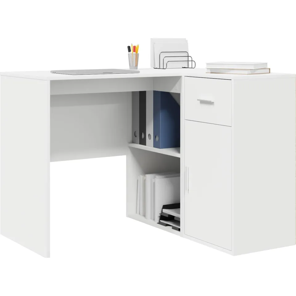 vidaXL Hoekbureau met lade met plank met opslag Wit 102 x 88 x 75 cm