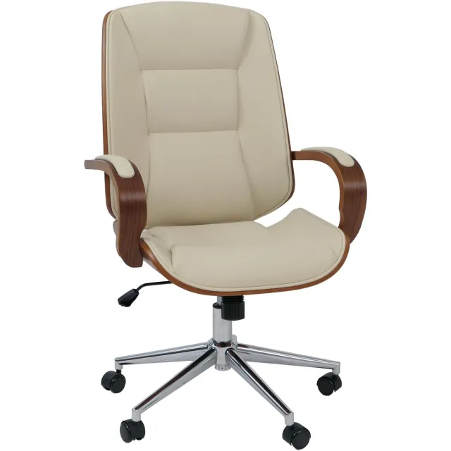 MCW Bureaustoel MCW-O83, draaistoel directiestoel, kunstleer (280 g/m²) gebogen hout MVG-gecertificeerd walnootlook ~ crème