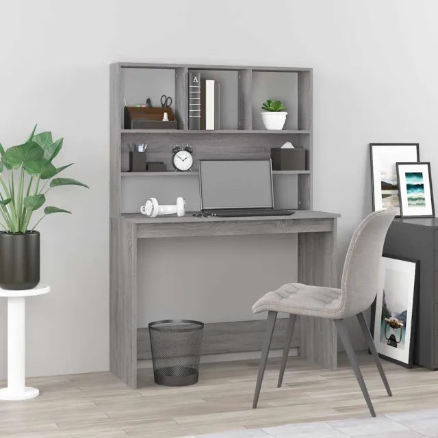 vidaXL Bureau met schappen 102x45x148 cm bewerkt hout grijs sonoma, foto 2