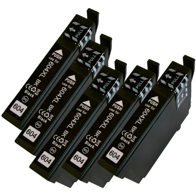 KATRIZ huismerk inkt voor Epson 604XL / T604XL / 604 Zwart ( 5 stuks) |Geschikt printer model Epson Expression Home XP-2200/ XP-2205 / XP-3200 / XP-3205 / XP-4200 / XP-4205 /Epson WorkForce WF-2910DWF / WF-2930DWF / WF-2935DWF / WF-2950DWF