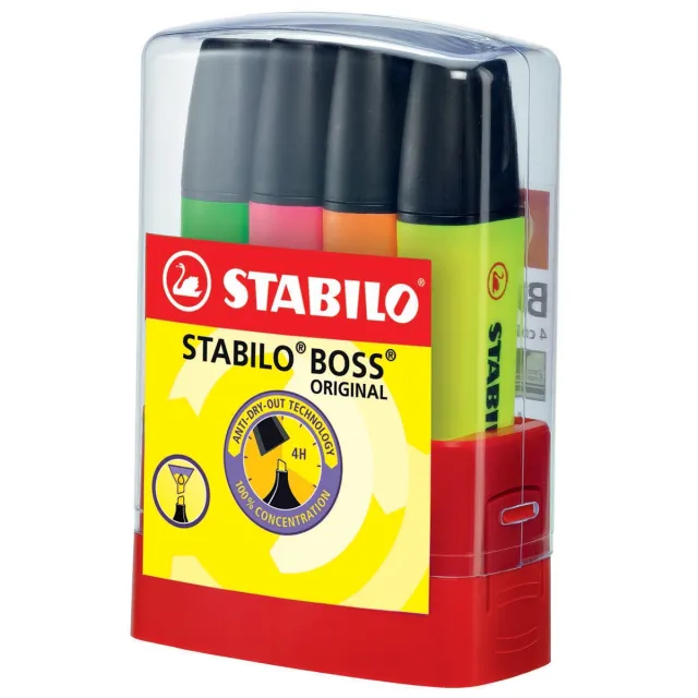 Stabilo BOSS ORIGINAL markeerstift, Desk set Parade van 4 stuks in geassorteerde kleuren geel