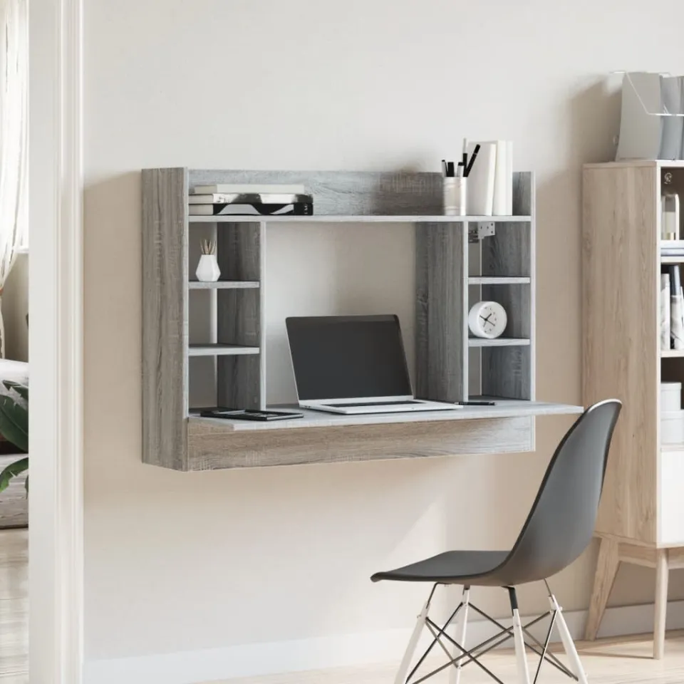 vidaXL Wandbureau 105x48x75 cm bewerkt hout grijs sonoma eikenkleurig, foto 3