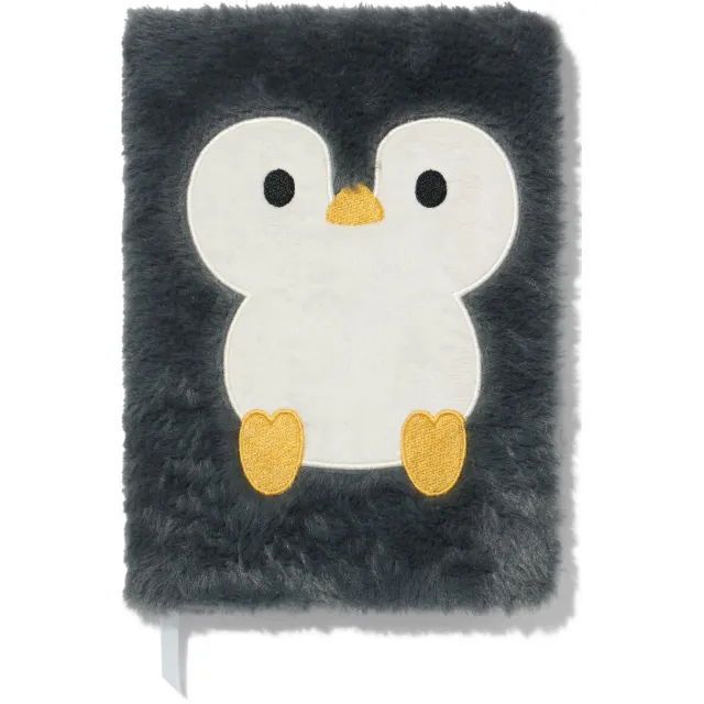 HEMA Notitieboek A5 gelinieerd pluche pinguïn (donkergrijs)