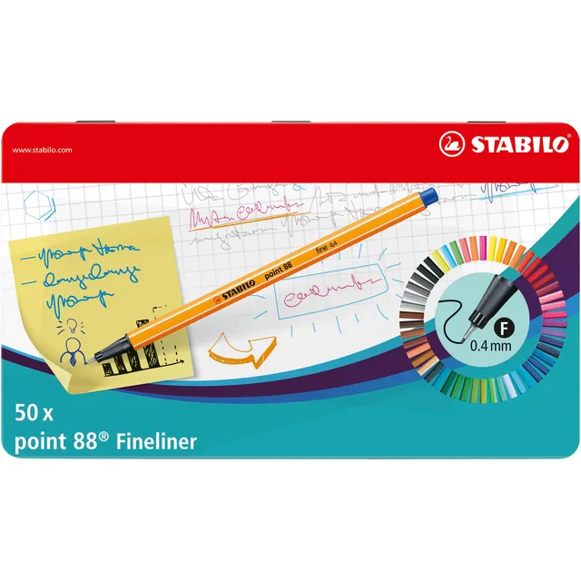 Stabilo Fineliner STABILO point 88/50 fijn assorti blik à 50 stuks