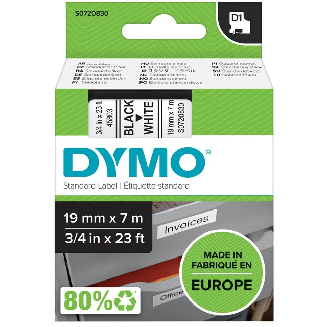 Dymo Labeltape Dymo LabelManager D1 polyester 19mmx7m zwart op wit