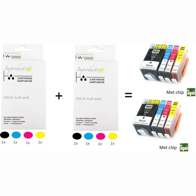 Improducts Inkt cartridges - Alternatief Hp 920 XL 920XL 2x multi pack Multicolor - Zwart (2x), Cyaan (2x), Magenta (2x), Geel (2x)