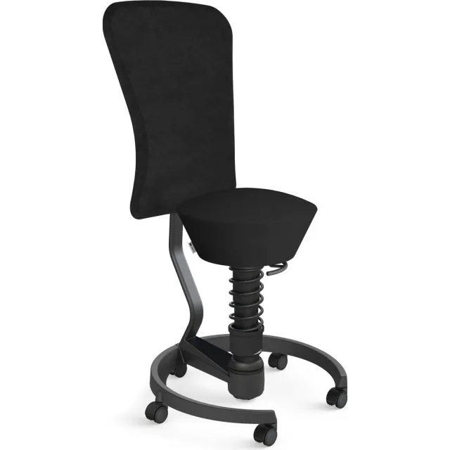 AERIS SWOPPER with backrest footring with castors (soft floor), black spring strut type: standard, black, spring black seat cover: microfibre Comfort (Gabriel), black backrest pole: black, backrest cover: microfibre Comfort (Gabriel), black zwart - harde wielen