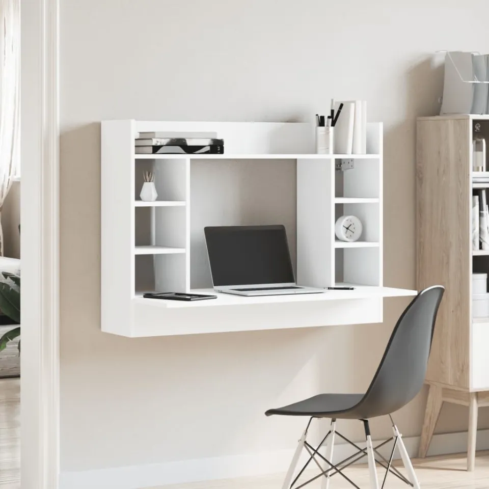 vidaXL Wandbureau 105x48x75 cm bewerkt hout wit, foto 3