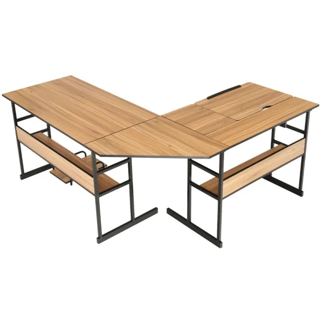 Suredeal Bureau - Vormig Hoekbureau Hout - Kantelbaar Tafelblad Planken - CPU Standaard Computertafel - Thuis - 170x150x75 cm - Natuur