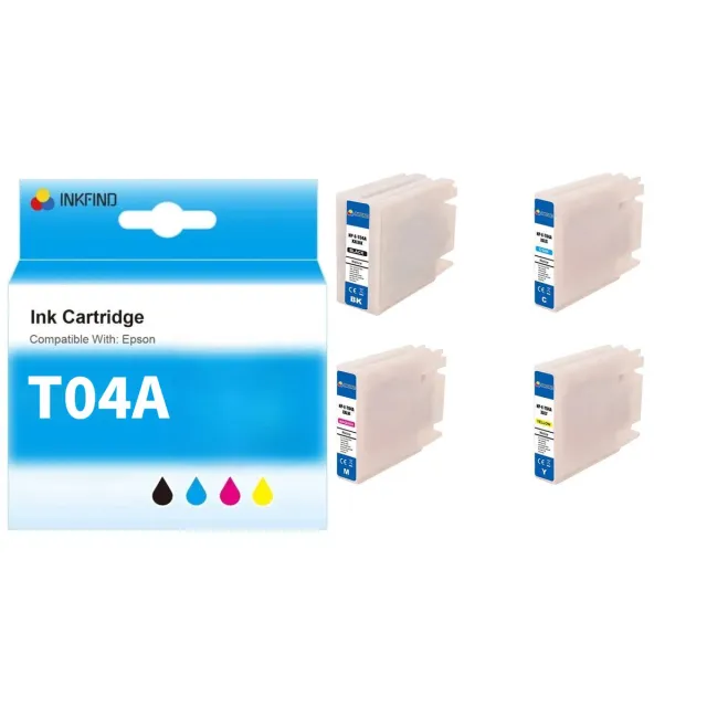INKFIND T04A Inktcartridge compatibel met Epson T04AXXLBK, T04AXXLC, T04AXXL, T04AXXLY, C13T04A140 C13T04A240 C13T04A340 C13T04A440 Extra Hoge Capaciteit - 4-pack Zwart*1 en Kleur*3 Geschikt voor Epson WorkForce Pro WF-C8190 WF-C8690 series XXL Zwart, XXL Cyan, XXL Magenta, XXL Geel