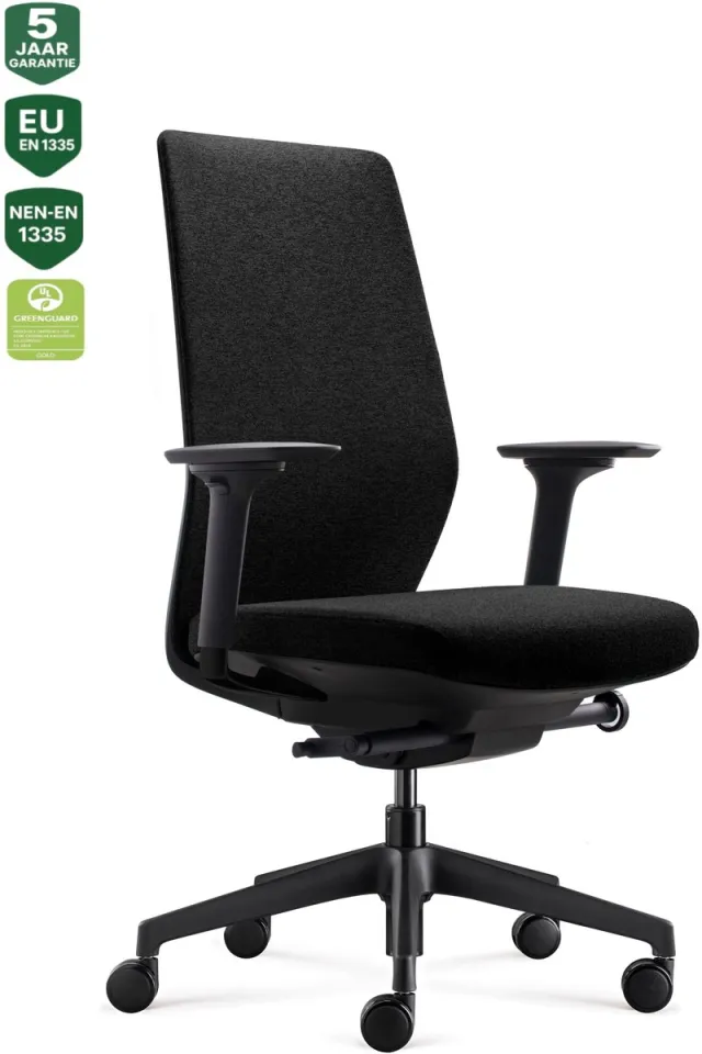Bens 861-Synchro-3 - Zwarte Ergonomische Bureaustoel - voor volwassenen - Kantoorstoel - Premium comfort voor lang zitten - volledig verstelbare ondersteuning - NEN-EN 1335 & ARBO normen - GREENGUARD Gold