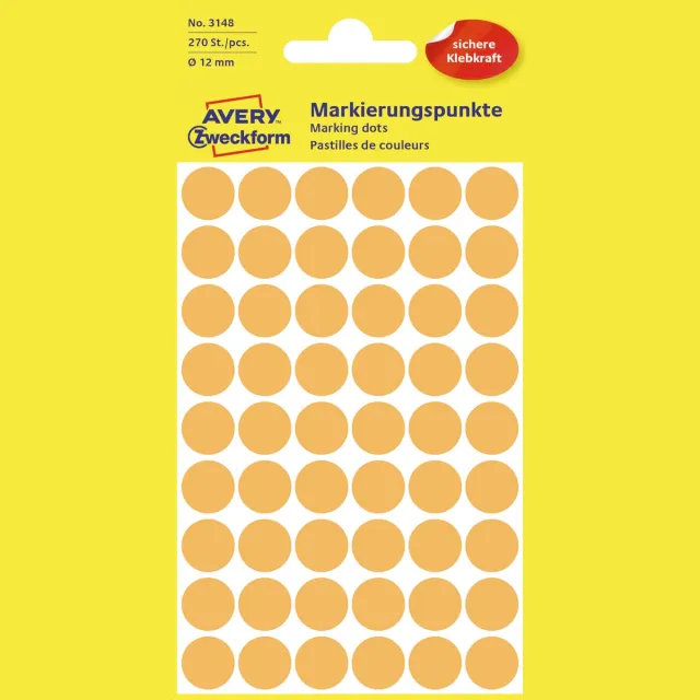 Avery Zweckform Avery Ronde etiketten diameter 12 mm, lichtoranje, 270 stuks