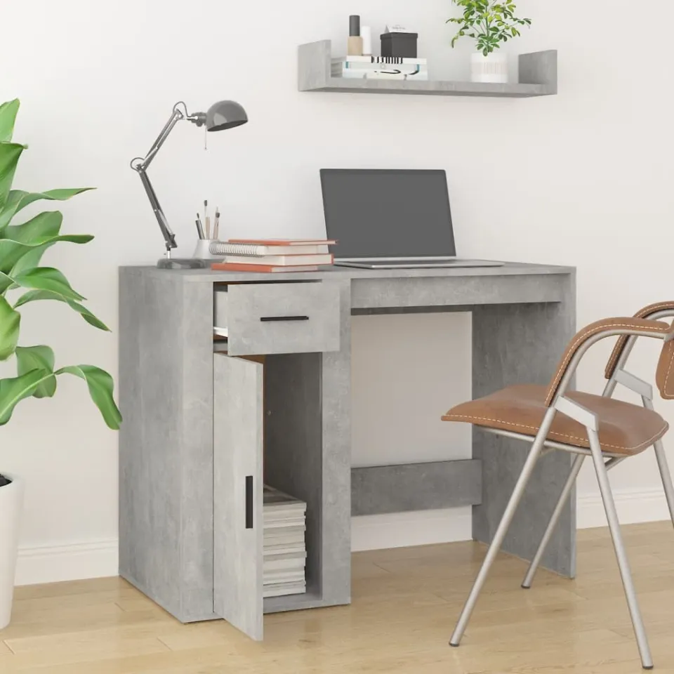vidaXL Bureau 100x49x75 cm bewerkt hout betongrijs grijs, foto 3