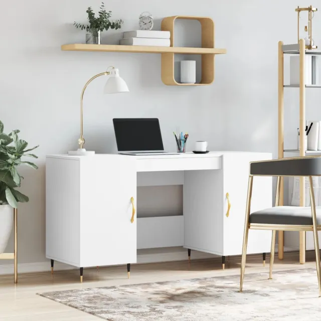 vidaXL Bureau 140x50x75 cm bewerkt hout wit, foto 2