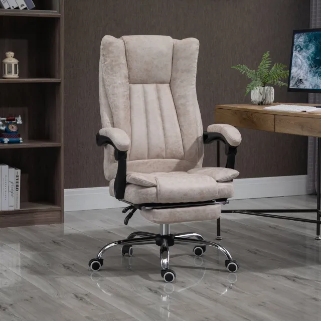 MODENUIT Bureaustoel 63 x 71 x 110-118 cm - Draaibaar Met Voetsteun - Voor Thuiskantoor - Microvezel Beige