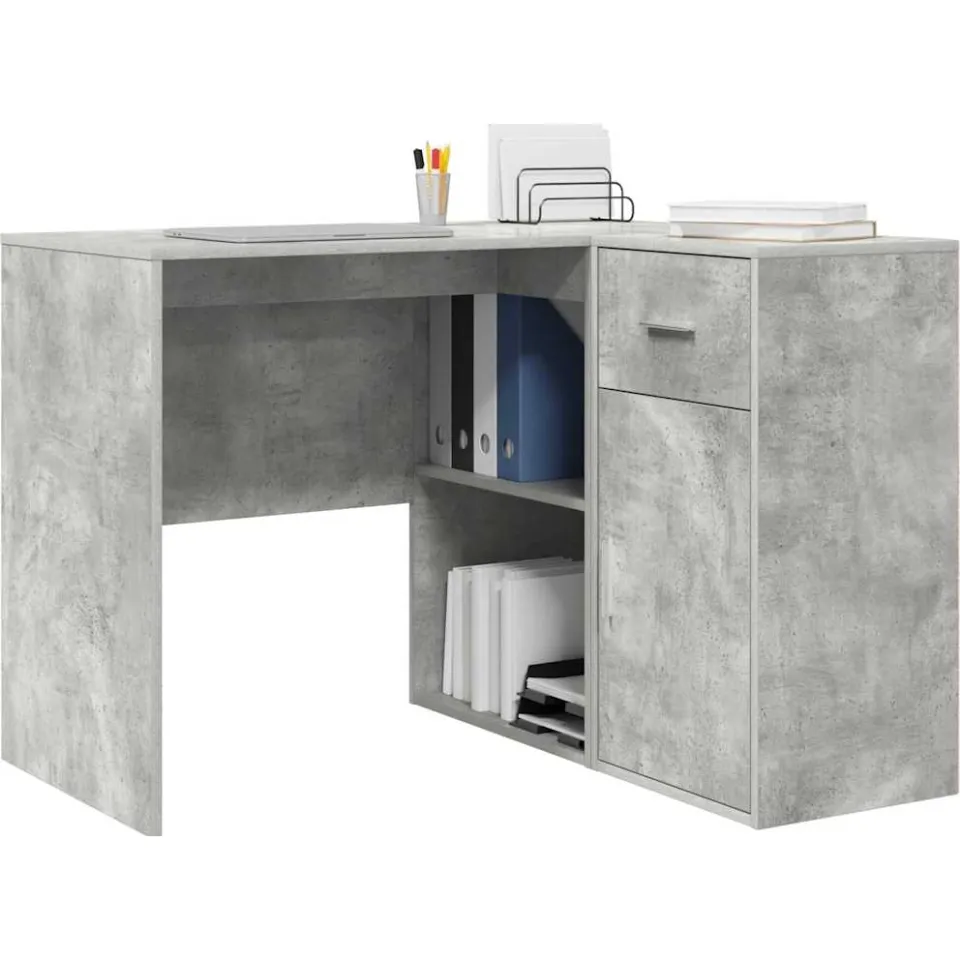 vidaXL Hoekbureau met lade met plank Beton Grijs 102 x 88 x 75 cm