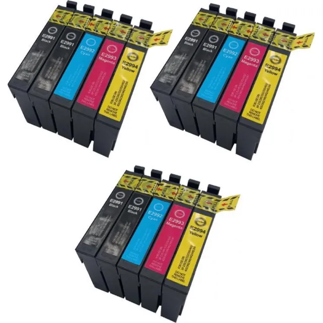 KATRIZ huismerk inkt voor Epson 6x T2991XL BK + 3x T2992XL C + 3x T2993XL M + 3x T2994XL Y |(15stuks) - Met chip 6xZwart, 3xCyaan, 3xMagenta, 3xGeel