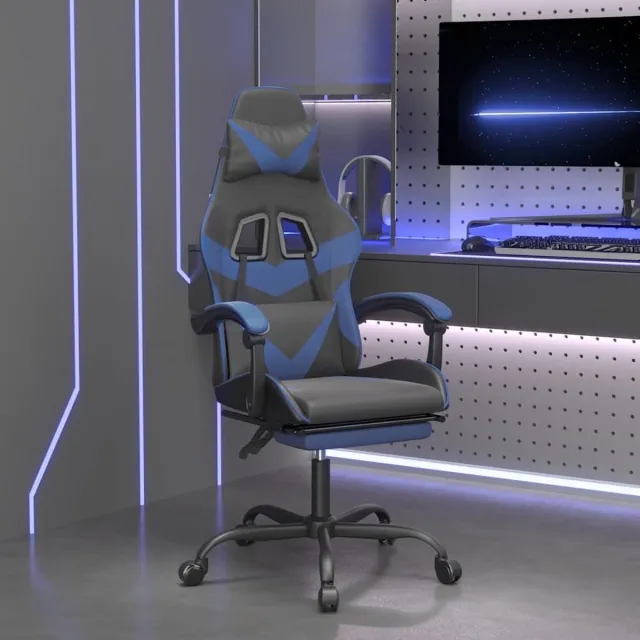 vidaXL Gamestoel - met - voetensteun - kunstleer - zwart - en - blauw zwart en blauw