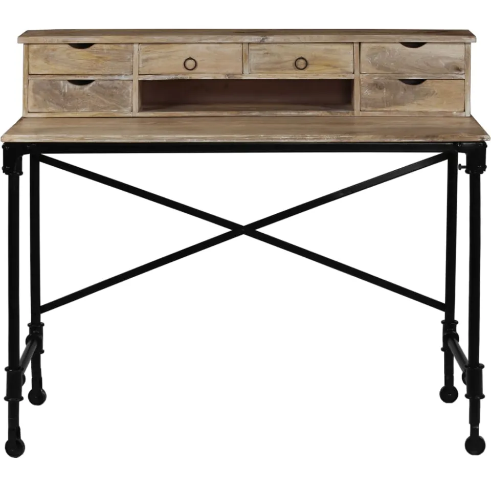 vidaXL Schrijftafel 110x50x96 cm massief mangohout en staal, foto 3