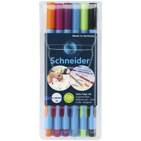 Schneider Balpen Schneider Slider Edge extra breed assorti etui à 6 stuks blauw