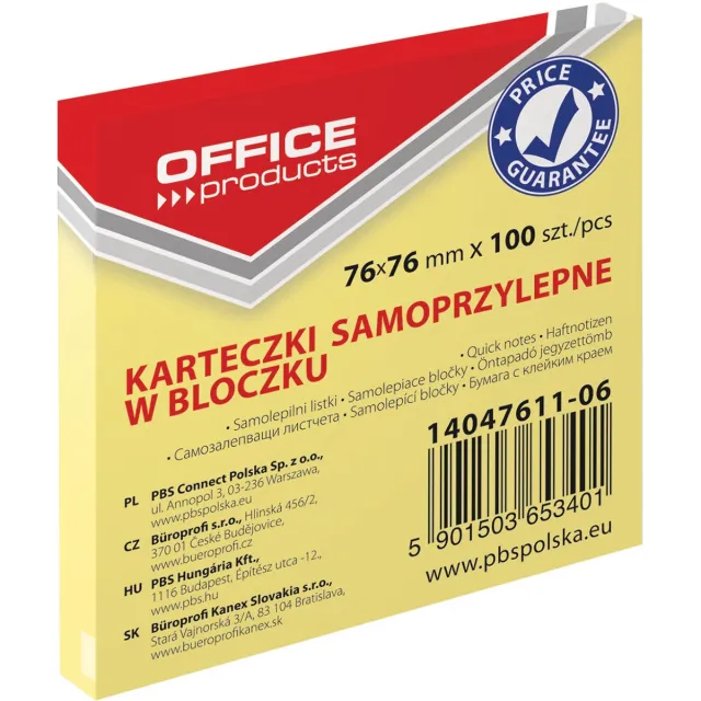 Office Products memoblok, 76 x 76 mm, 100 vel, geel