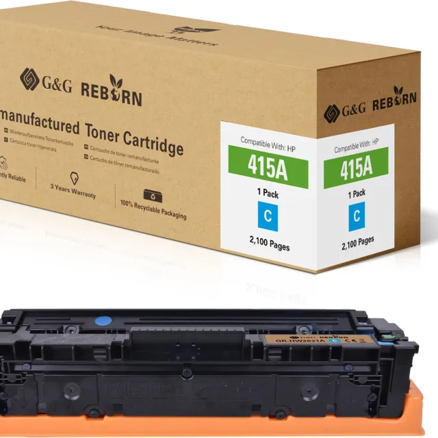 G&G REBORN 415A gereviseerde Tonercartridge Geschikt voor HP 415A W2031A 415X W2031X cyaan