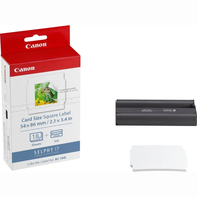 Canon KC-18IS - Instant fotopapier - Inkt/papierset - Voor SELPHY CP-printers - Origineel - vierkant formaat - 18 sheets White