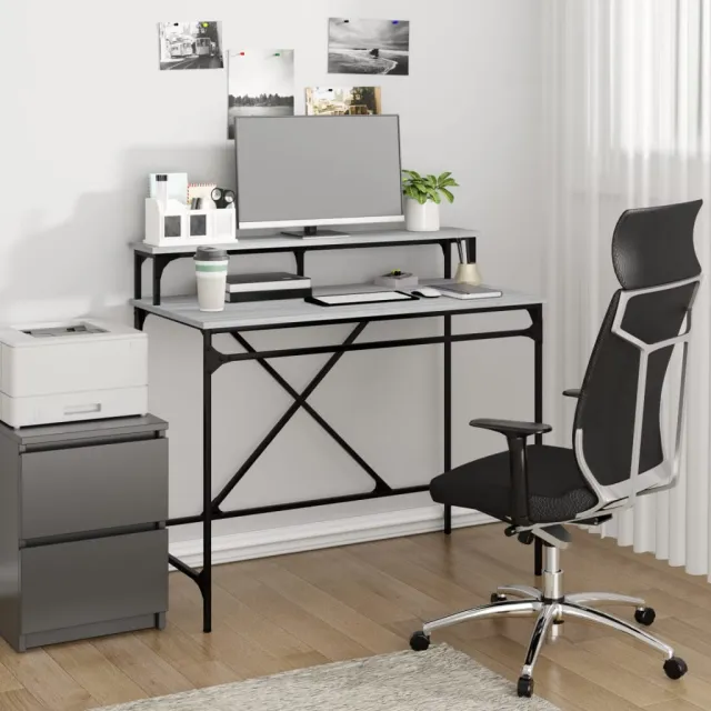 vidaXL Bureau 100x50x90 cm bewerkt hout en ijzer grijs sonoma eiken, foto 2