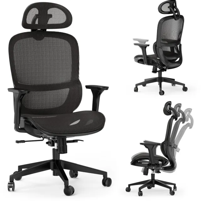 SENSE7 Neyo Ergonomische Bureaustoel - Mesh Draaistoel - 3D-Armleuningen - Verstelbare Hoofdsteun & Hoogte - Zwart