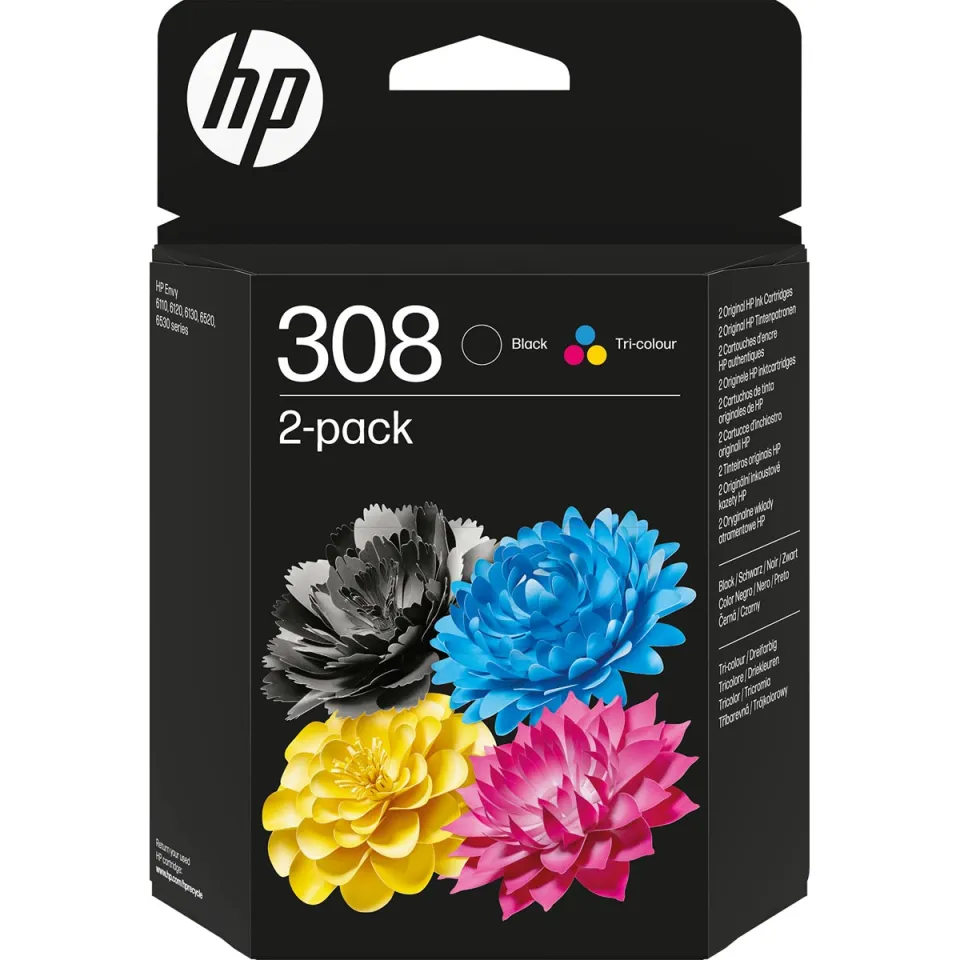 HP 308 inktcartridges 2-pack zwart en drie-kleuren
