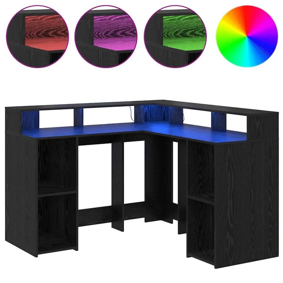 vidaXL Bureau Zwart Eiken 130 x 130 x 91 cm Bewerkt hout, foto 4