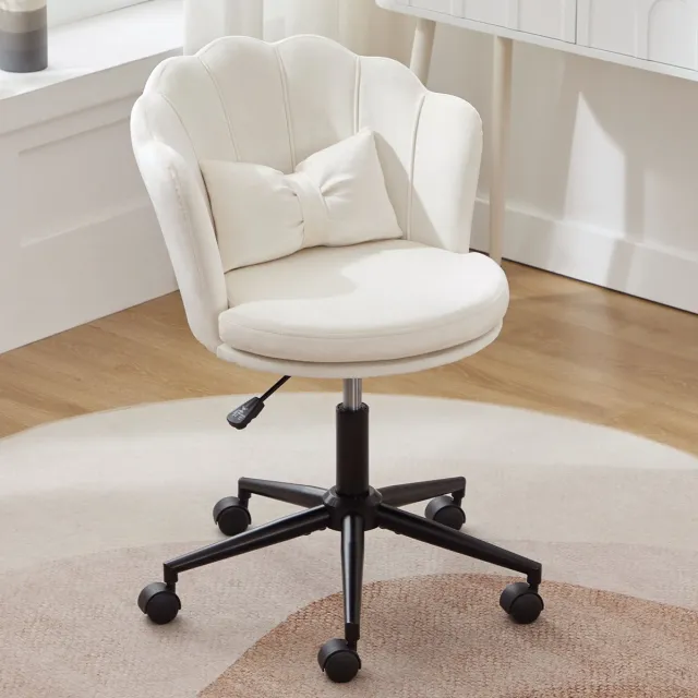 COVREO Bureaustoel 55x62x73-83 cm – beige velvet, hoogteverstelbaar en 360 graden draaibaar