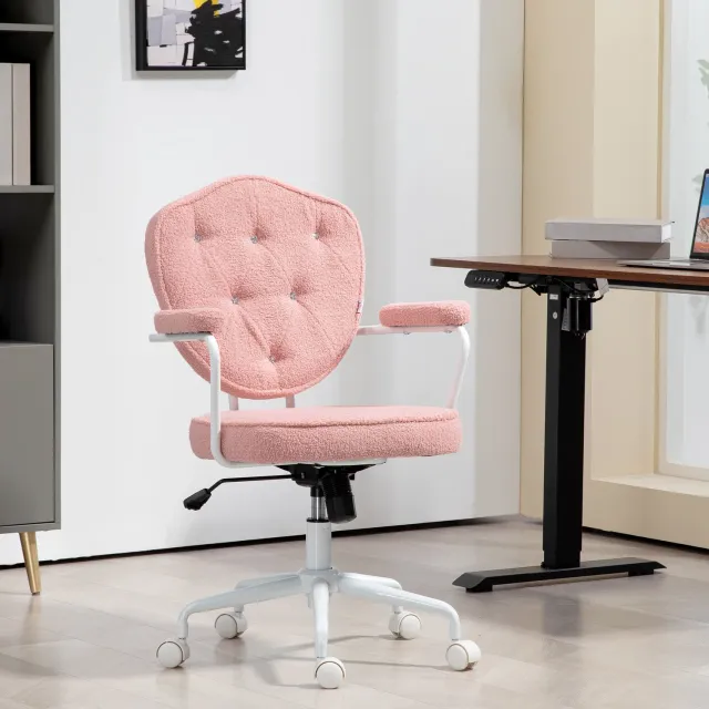 CHICFURN Bureaustoel - Hoogteverstelbaar - Met armleuningen - Roze