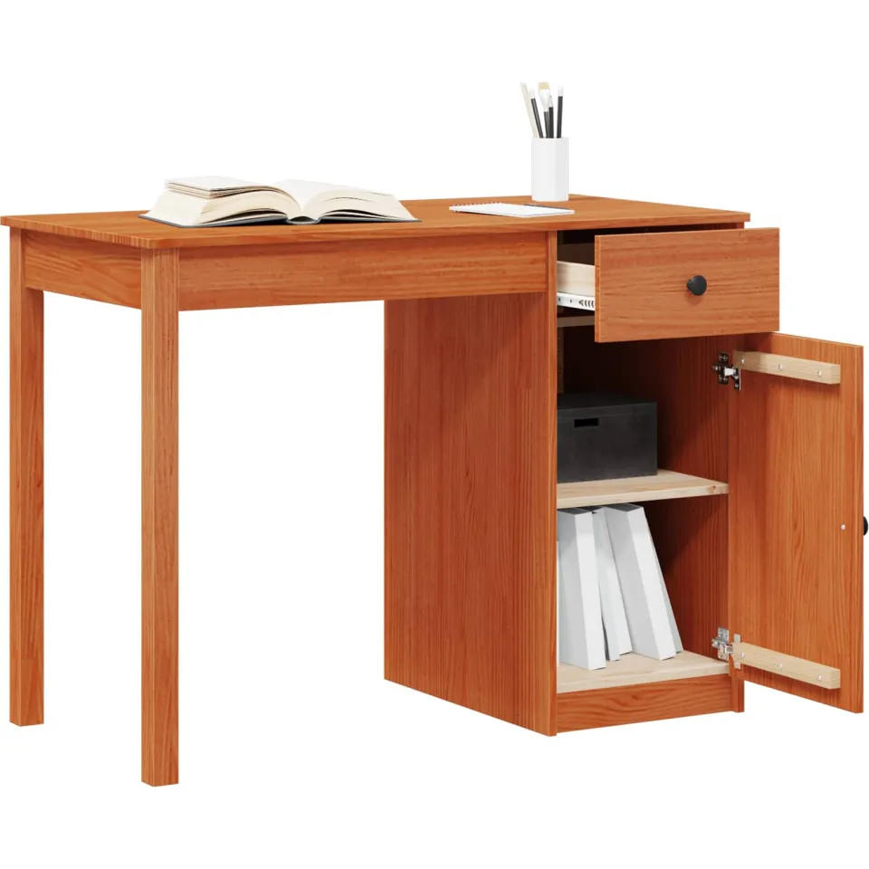 vidaXL Bureau Wasbruin 100 x 50 x 74 cm Massief grenenhout bruin, foto 4