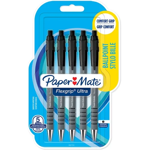 Paper Mate Balpen Paper Mate Flexgrip Ultra medium zwart blister à 5 stuks