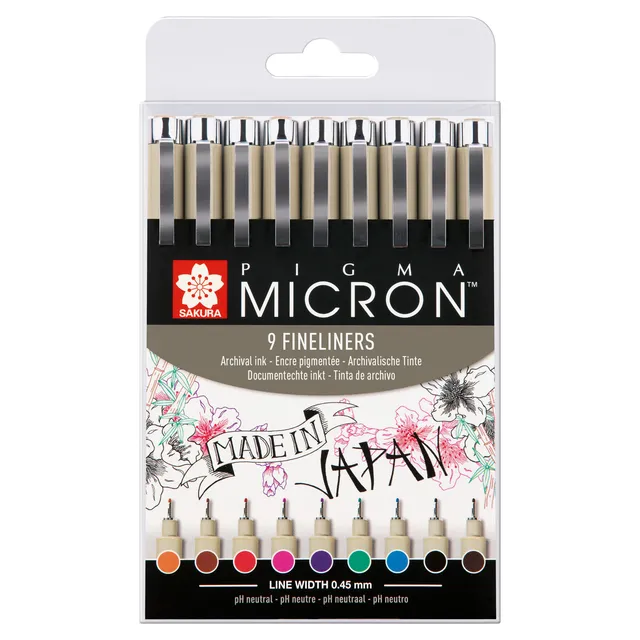 Sakura Fineliner Sakura Pigma Micron 05 0.45mm set à 9 kleuren