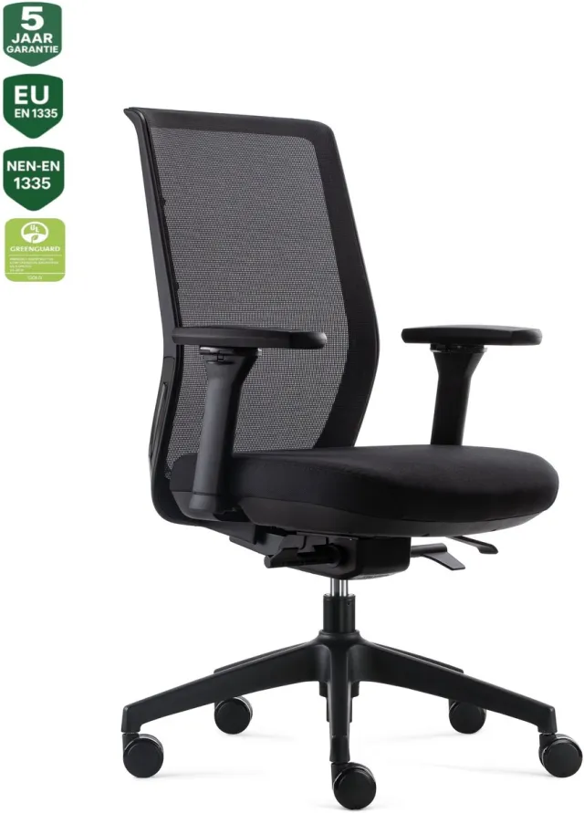Bens 837-Synchro-4 Zwart - Ergonomische Bureaustoel - Bureaustoel voor volwassenen - Kantoorstoel - Synchro Mechaniek - GREENGUARD GOLD - NEN-EN1335 & ARBO normen