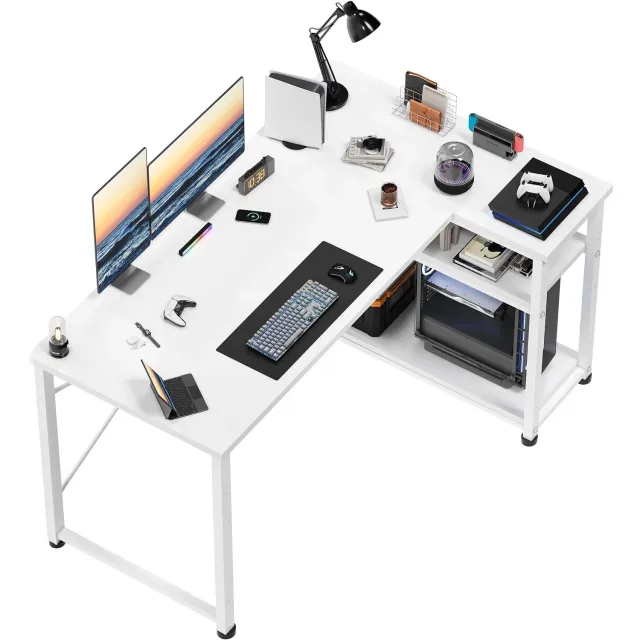 Atlasyx bureau - Hoekbureau - Computerbureau - Met opbergruimte - L vormig - Verstelbare poten - 120 x 80 x 66 cm - Wit