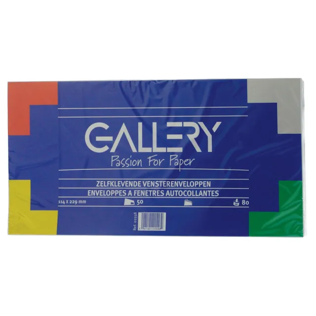 Gallery enveloppen ft 114 x 229 mm, met venster rechts, stripsluiting, pak van 50 stuks wit