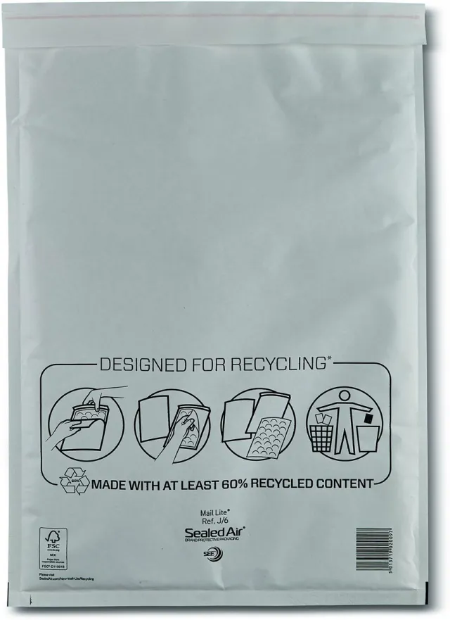 Mail Lite luchtkussenenveloppen, wit, J/6, 300 x 440 mm, doos van 100 stuks