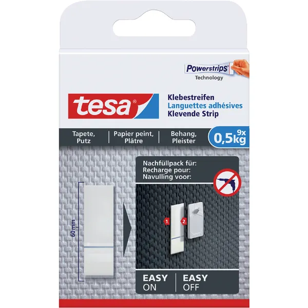 Tesa Kleefstrips tesa® behang & pleisterwerk 0,5kg wit 9 stuks 9 stuks