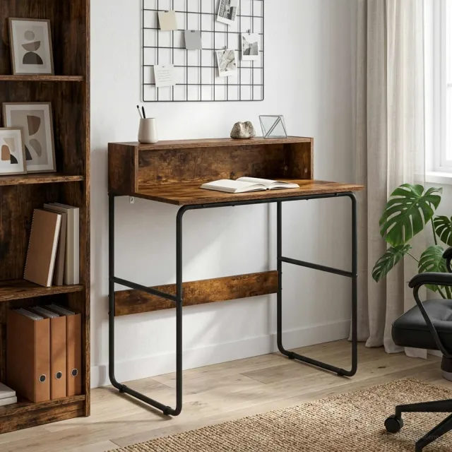 vidaXL Bureau met opbergruimte Gerookt eiken 80 x 50 x 91 cm, foto 2