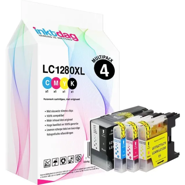 inktdag inktcartridge voor LC1280XL, LC1280 brother inktpatronen multipack for 4 stuks voor Brother MFC-J5910 DW, Brother MFC-J6510 DW ,Brother MFC-J6710 DW ,Brother MFC-J6910 DW Zwart